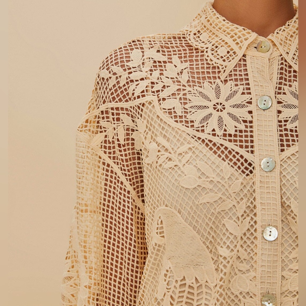 Farm Rio Sand Landscape Guipure Shirt size L - Picture 2 of 13